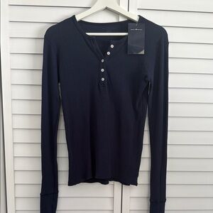 Brandy Melville Blue Fitted Long Sleeve Blouse
